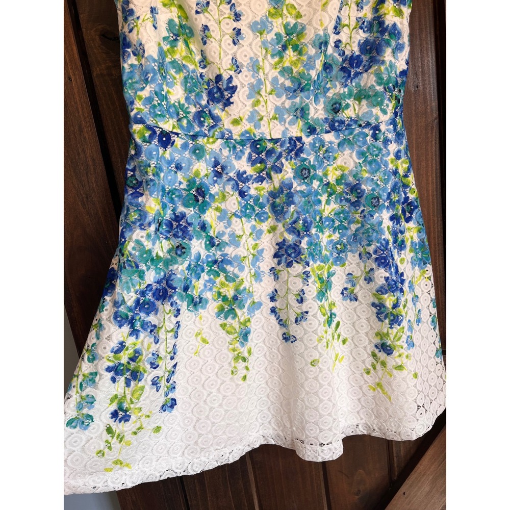 Studio One New York Blue Green‎ Floral Eyelet Lace Fit Flare Dress Womens 14P - Picture 7 of 11
